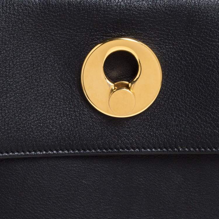 Pre Owned Saint Laurent Black Leather and Fabric Small Muse Two Bag