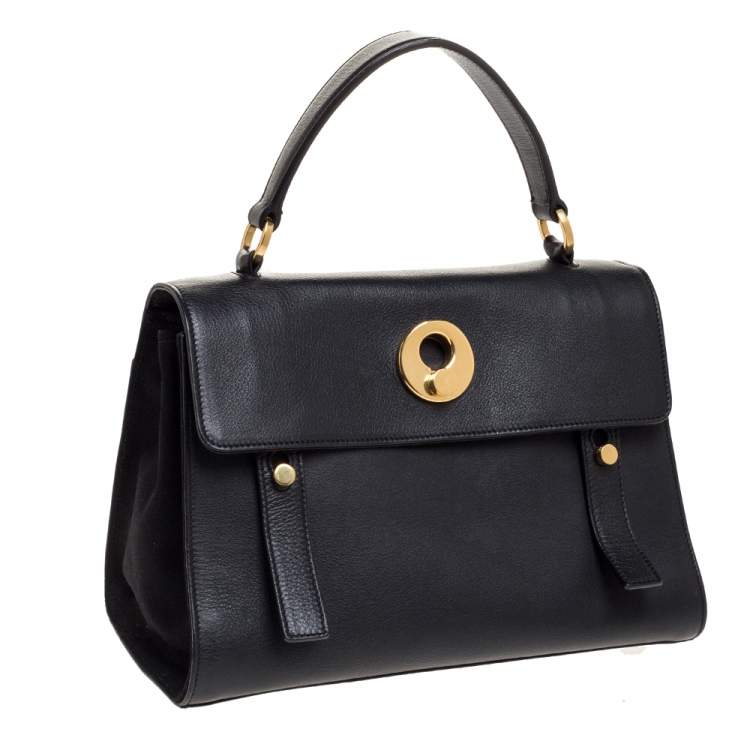 Pre Owned Saint Laurent Black Leather and Fabric Small Muse Two Bag