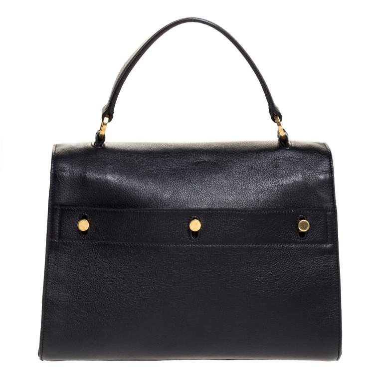 Pre Owned Saint Laurent Black Leather and Fabric Small Muse Two Bag
