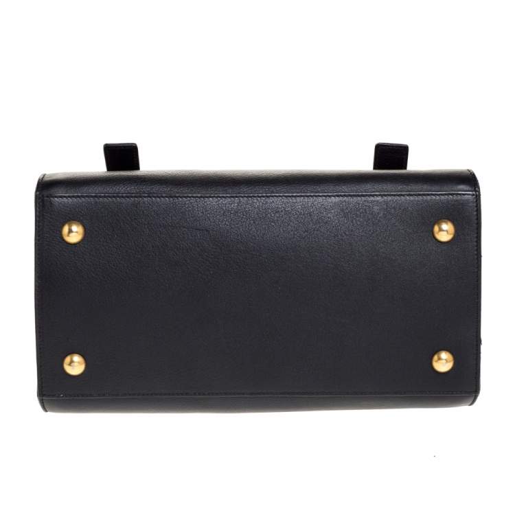 Pre Owned Saint Laurent Black Leather and Fabric Small Muse Two Bag