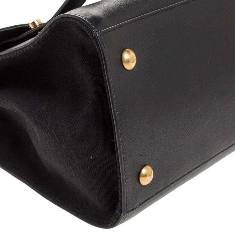 Pre Owned Saint Laurent Black Leather and Fabric Small Muse Two Bag