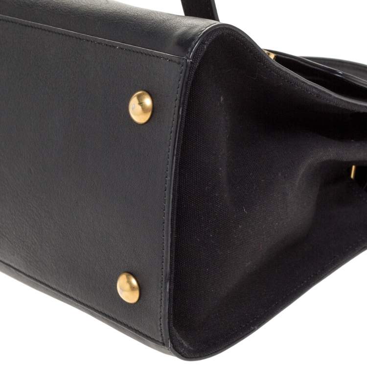 Pre Owned Saint Laurent Black Leather and Fabric Small Muse Two Bag