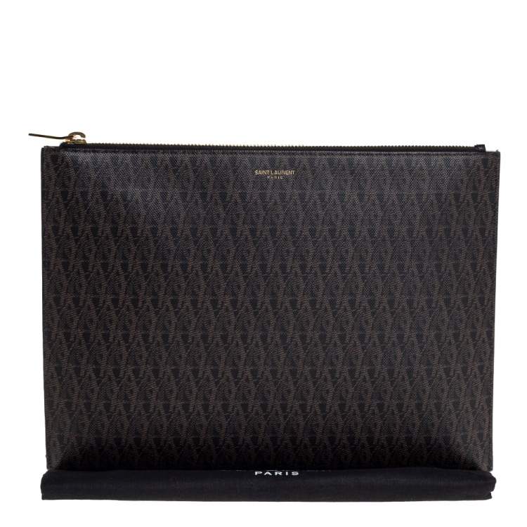 Pre Owned Saint Laurent Coated Canvas Trousse de Toilete Pouch