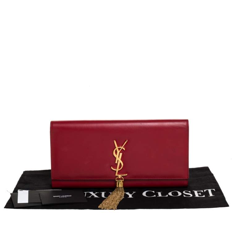 Pre Owned Saint Laurent Red Leather Kate Tassel Clutch