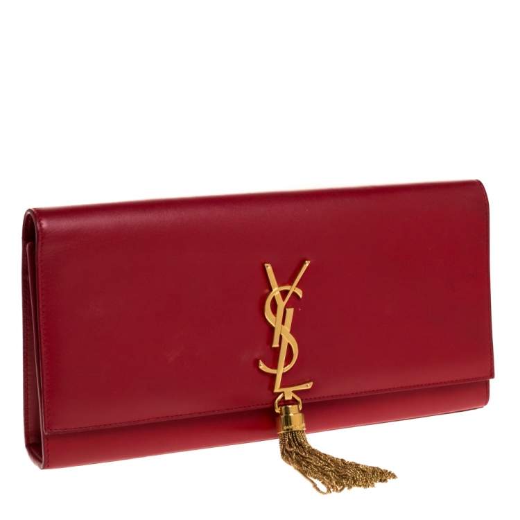Pre Owned Saint Laurent Red Leather Kate Tassel Clutch