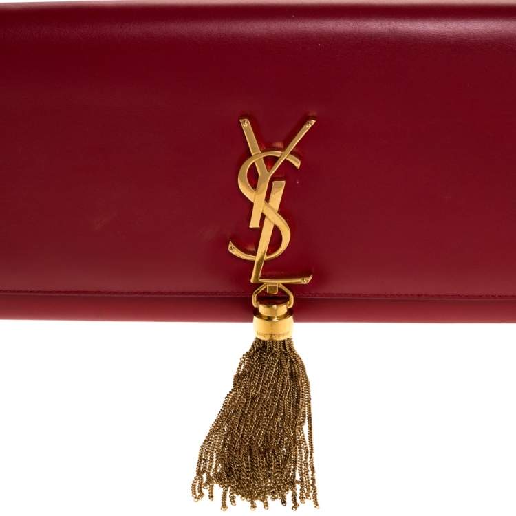 Pre Owned Saint Laurent Red Leather Kate Tassel Clutch