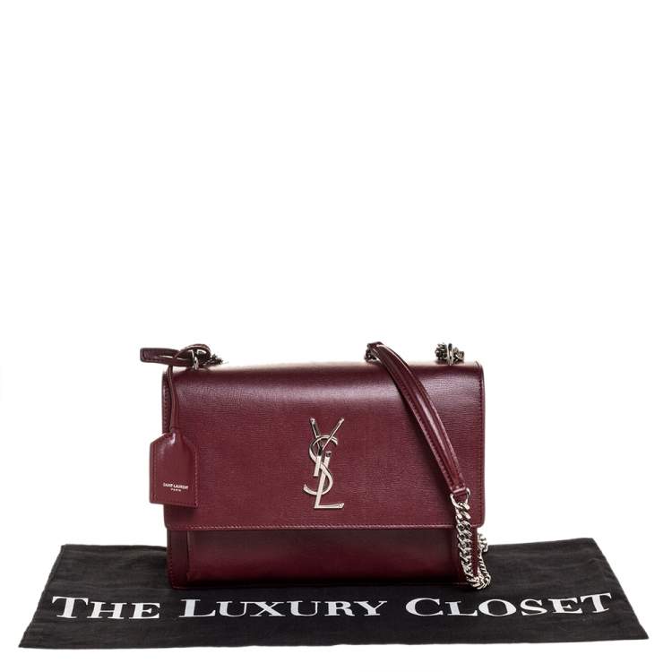 Pre Owned Saint Laurent Wine Red Leather Medium Sunset Shoulder Bag