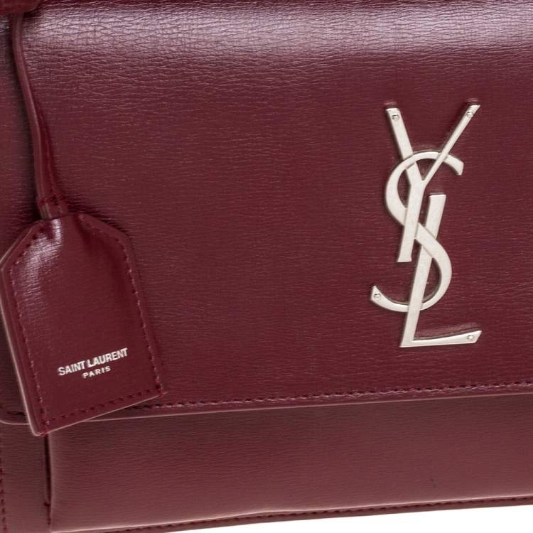 Pre Owned Saint Laurent Wine Red Leather Medium Sunset Shoulder Bag