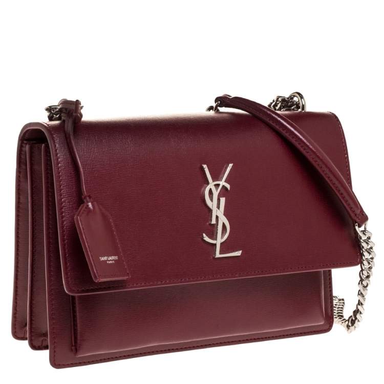 Pre Owned Saint Laurent Wine Red Leather Medium Sunset Shoulder Bag