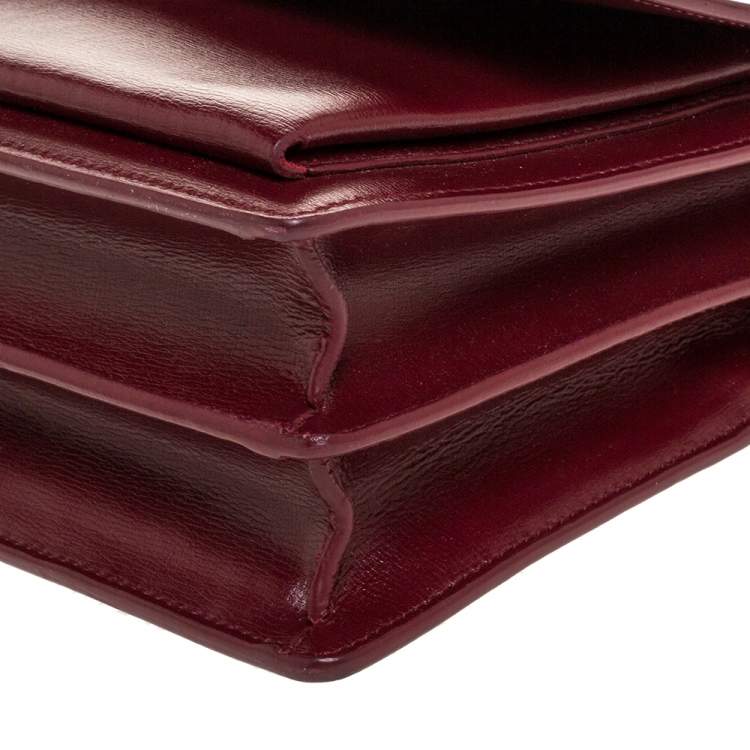 Pre Owned Saint Laurent Wine Red Leather Medium Sunset Shoulder Bag
