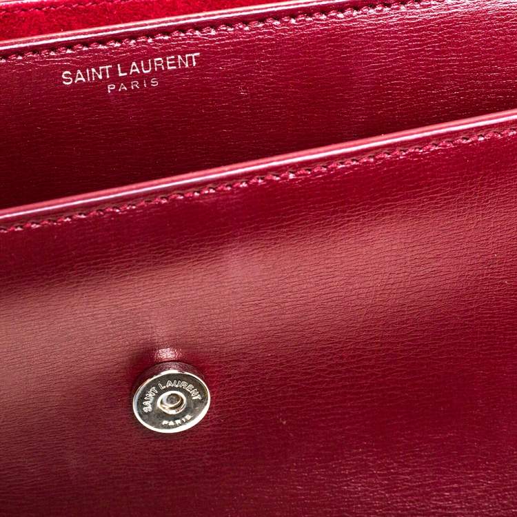Pre Owned Saint Laurent Wine Red Leather Medium Sunset Shoulder Bag