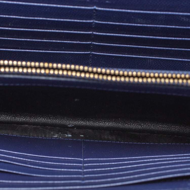 Pre Owned Saint Laurent Midnight Blue Matelasee Leather Monogram Envelope Wallet-On-Chain