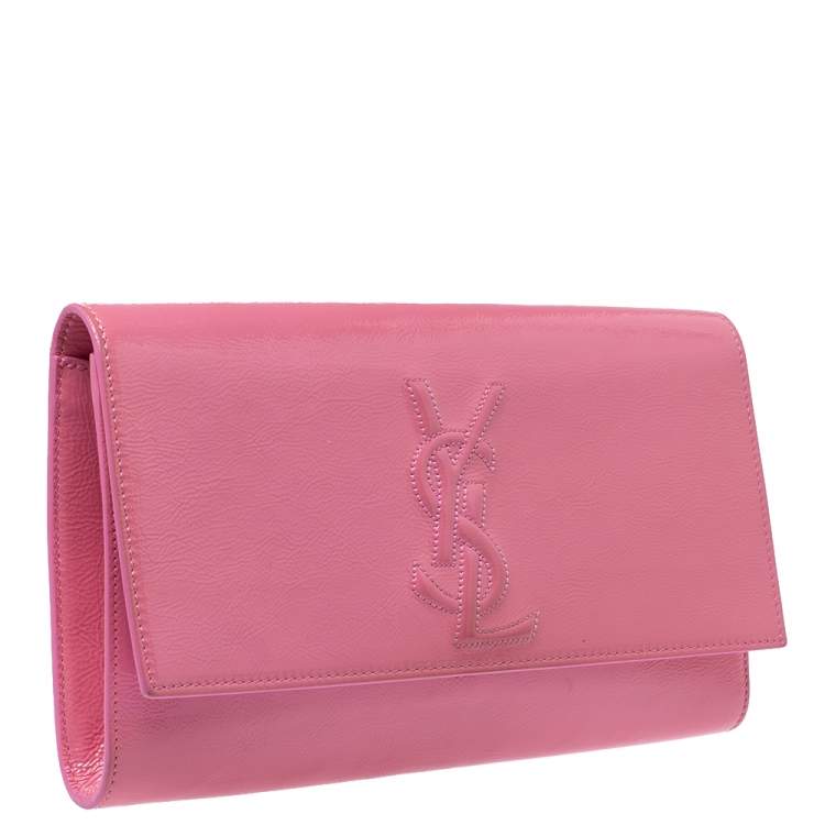 Pre Owned Yves Saint Laurent Pink Patent Leather Belle De Jour Flap Clutch