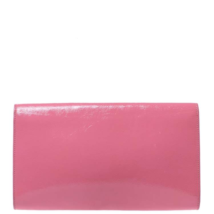 Pre Owned Yves Saint Laurent Pink Patent Leather Belle De Jour Flap Clutch