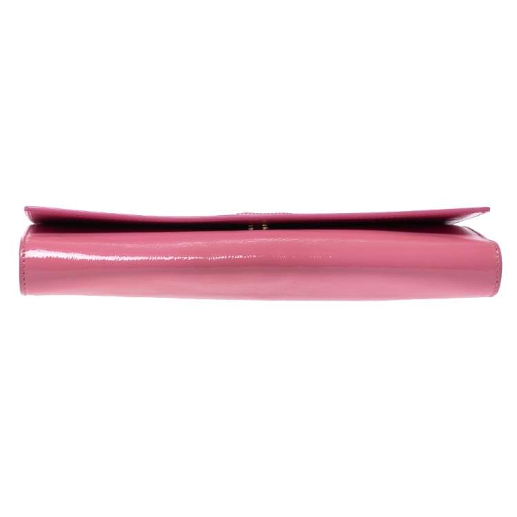 Pre Owned Yves Saint Laurent Pink Patent Leather Belle De Jour Flap Clutch