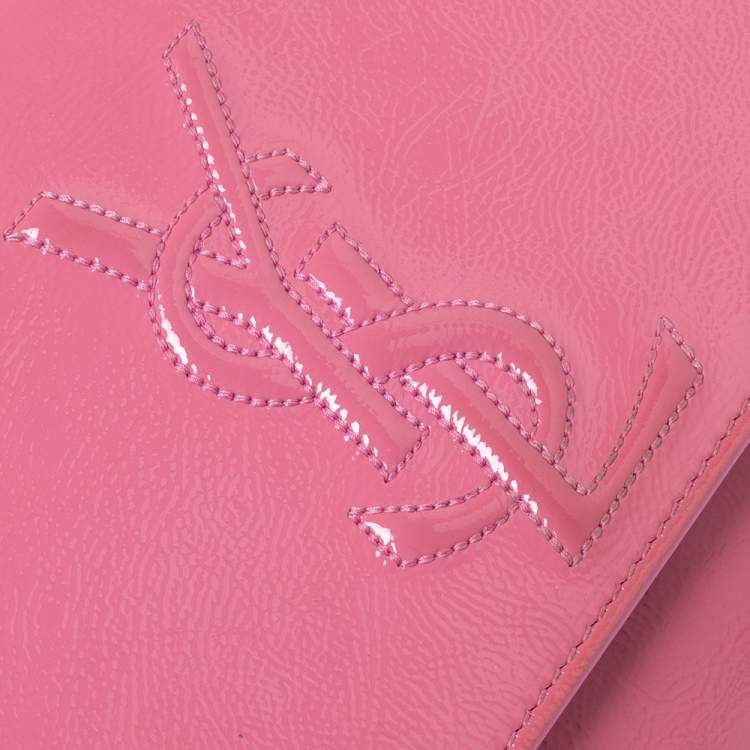 Pre Owned Yves Saint Laurent Pink Patent Leather Belle De Jour Flap Clutch