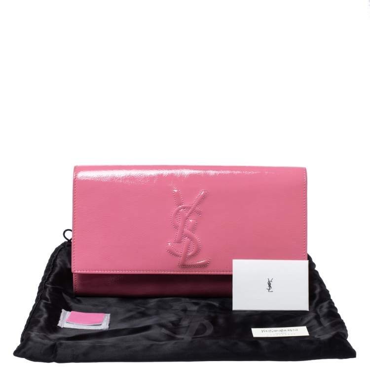 Pre Owned Yves Saint Laurent Pink Patent Leather Belle De Jour Flap Clutch