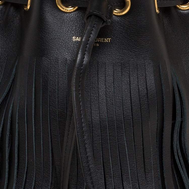 Pre Owned Saint Laurent Black Leather Small Emmanuelle Fringed Bucket Bag