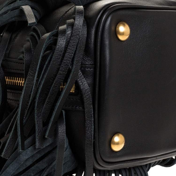 Pre Owned Saint Laurent Black Leather Small Emmanuelle Fringed Bucket Bag