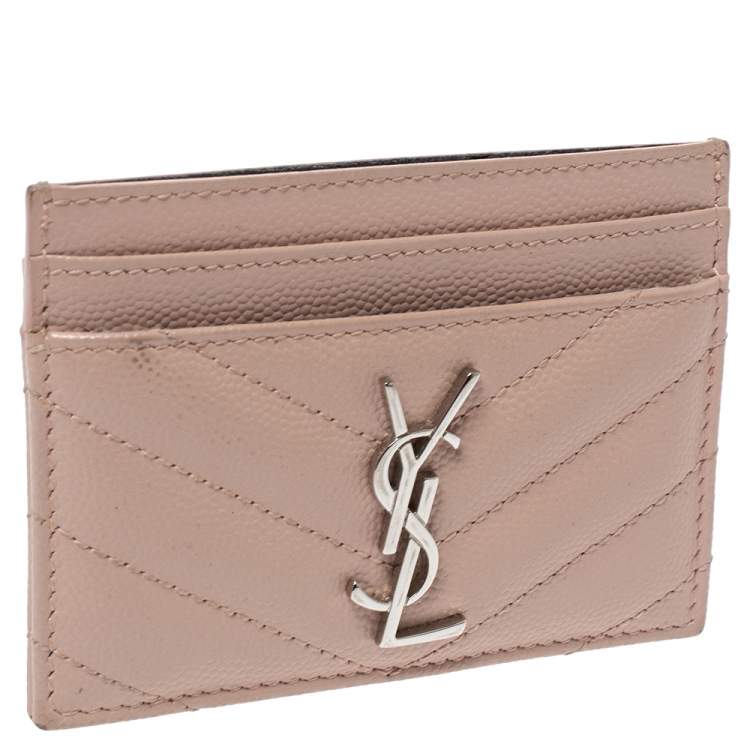 Pre Owned Saint Laurent Beige Matelasse Leather Monogram Card Holder