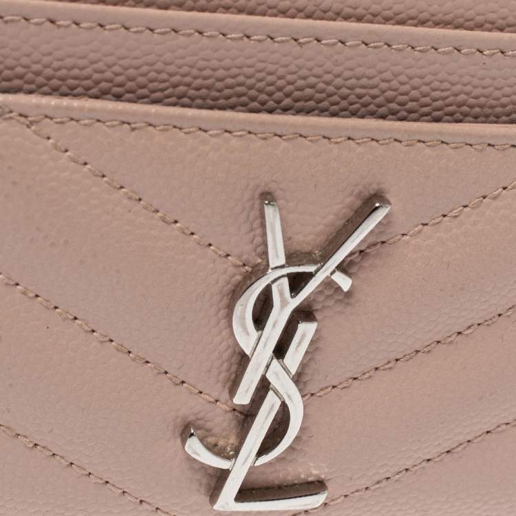 Pre Owned Saint Laurent Beige Matelasse Leather Monogram Card Holder