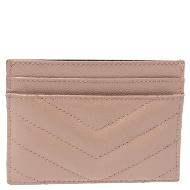 Pre Owned Saint Laurent Beige Matelasse Leather Monogram Card Holder