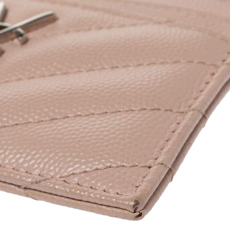 Pre Owned Saint Laurent Beige Matelasse Leather Monogram Card Holder