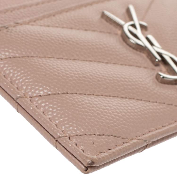 Pre Owned Saint Laurent Beige Matelasse Leather Monogram Card Holder