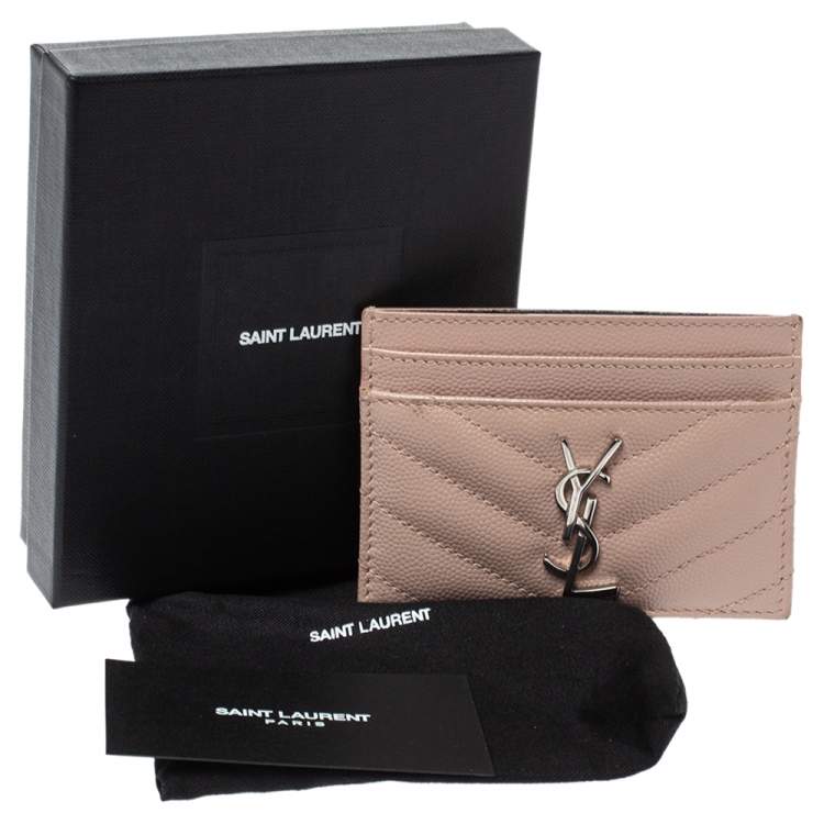 Pre Owned Saint Laurent Beige Matelasse Leather Monogram Card Holder