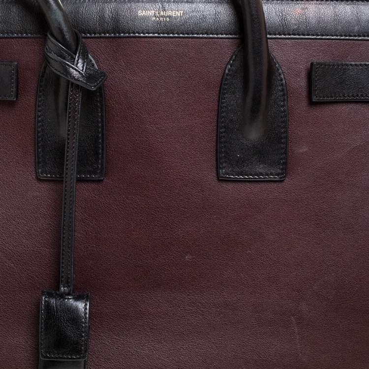 Pre Owned Saint Laurent Burgundy/Black Leather Small Classic Sac De Jour Tote
