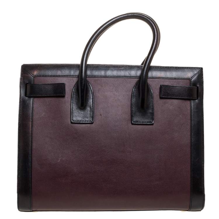 Pre Owned Saint Laurent Burgundy/Black Leather Small Classic Sac De Jour Tote