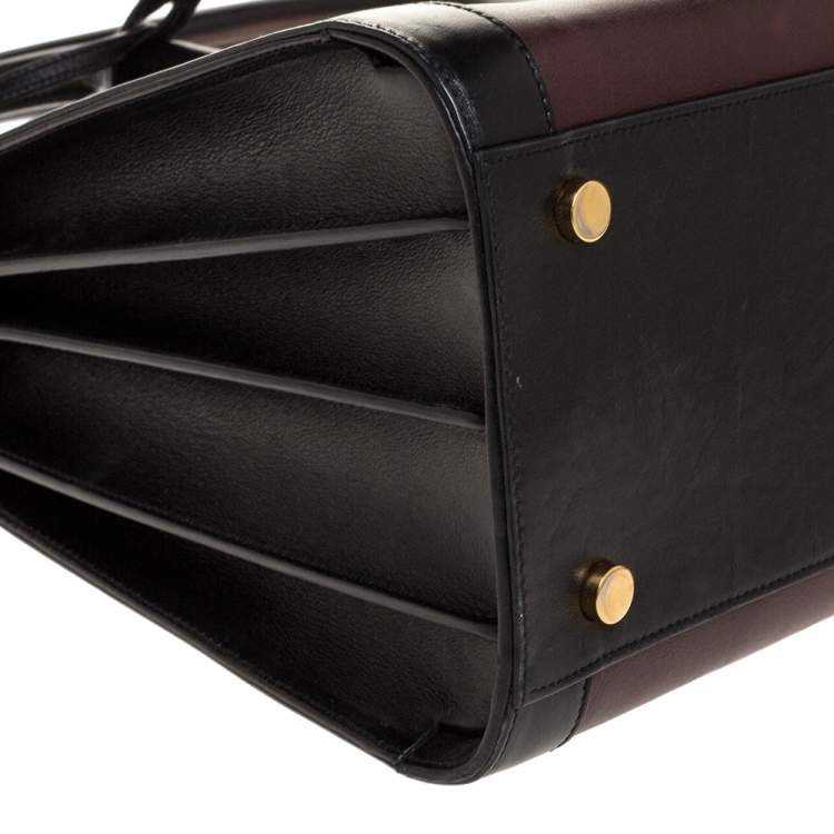 Pre Owned Saint Laurent Burgundy/Black Leather Small Classic Sac De Jour Tote