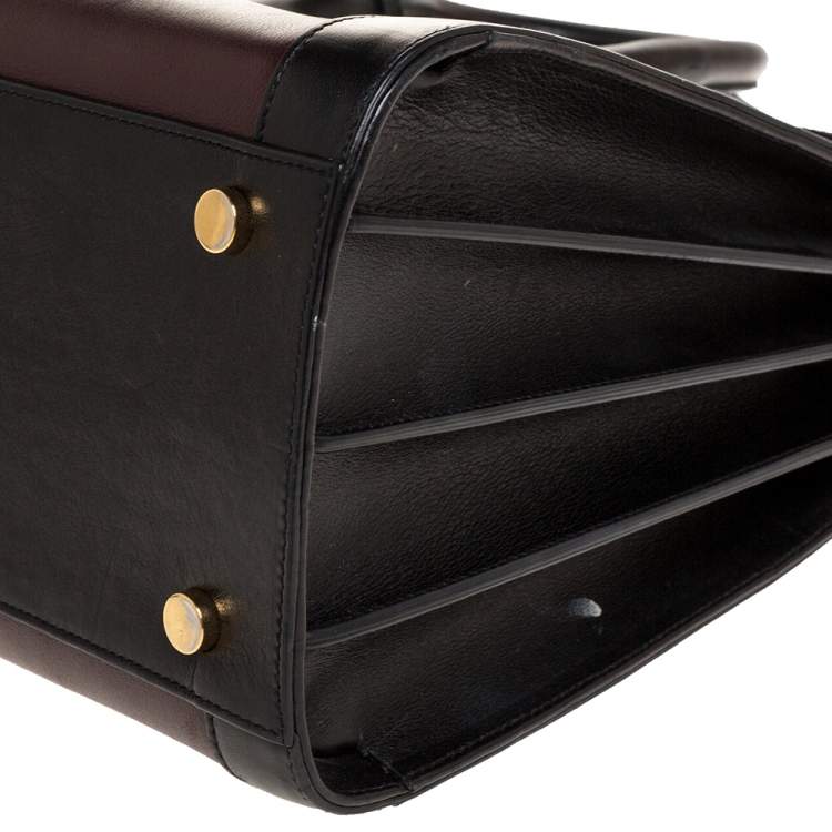 Pre Owned Saint Laurent Burgundy/Black Leather Small Classic Sac De Jour Tote