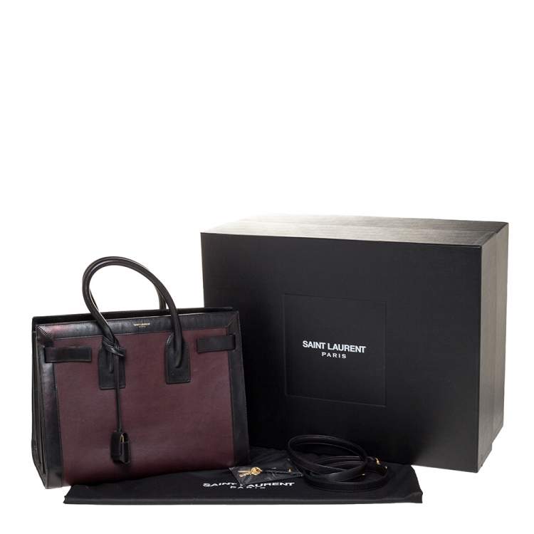 Pre Owned Saint Laurent Burgundy/Black Leather Small Classic Sac De Jour Tote