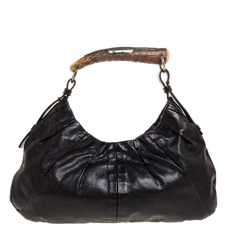 Pre Owned Saint Laurent Black Leather Mombasa Hobo