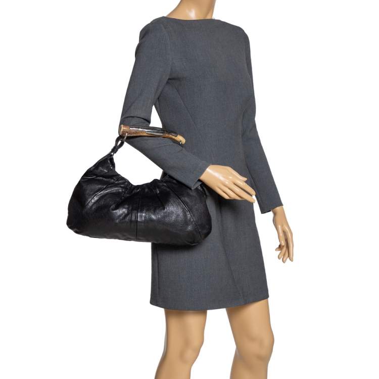 Pre Owned Saint Laurent Black Leather Mombasa Hobo