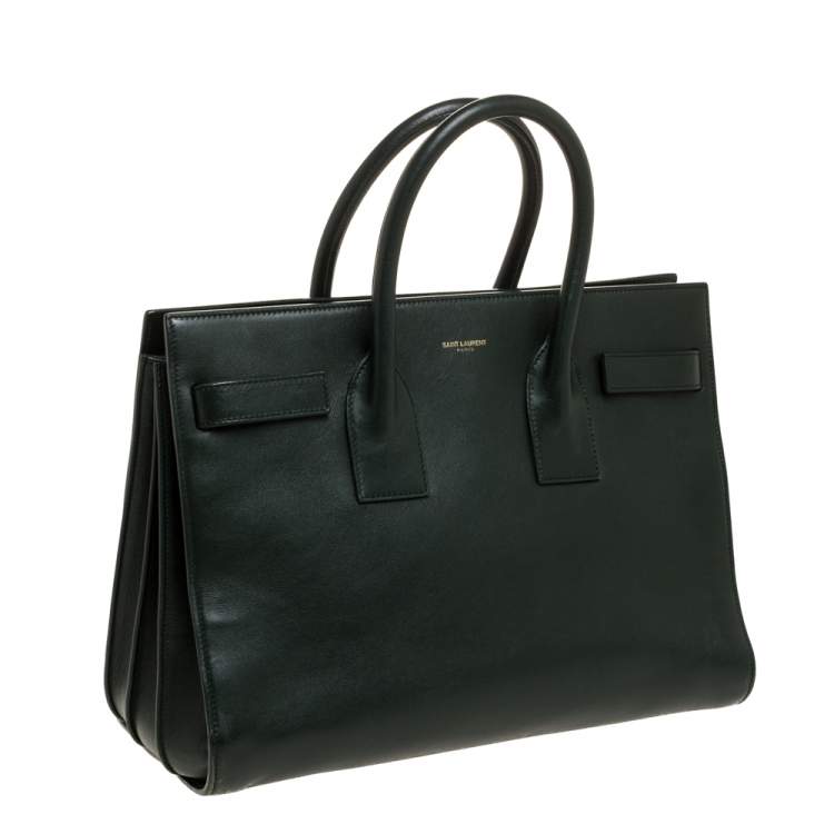 Pre Owned Saint Laurent Dark Green Leather Small Classic Sac De Jour Tote