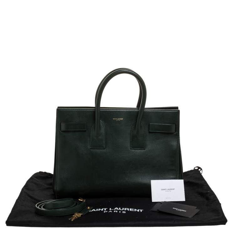 Pre Owned Saint Laurent Dark Green Leather Small Classic Sac De Jour Tote