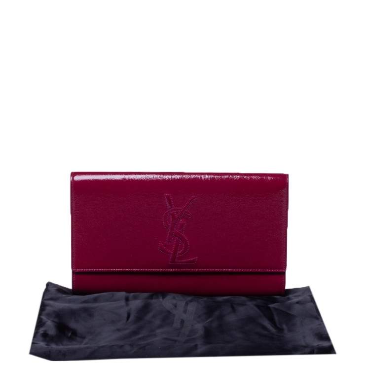 Pre Owned Saint Laurent Fuchsia Patent Leather Belle De Jour Flap Clutch
