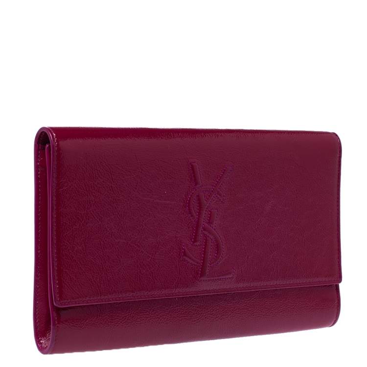 Pre Owned Saint Laurent Fuchsia Patent Leather Belle De Jour Flap Clutch