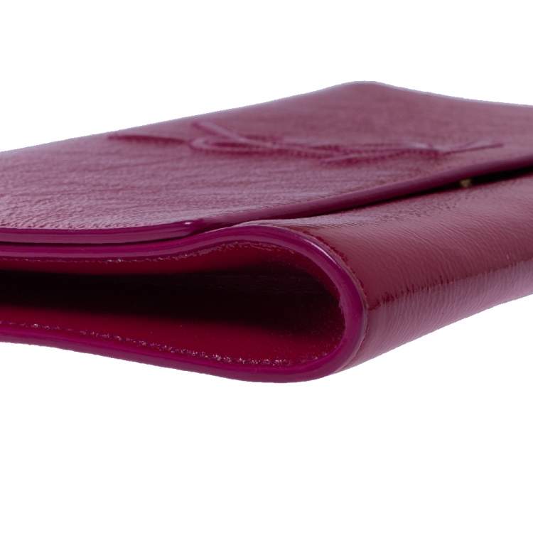 Pre Owned Saint Laurent Fuchsia Patent Leather Belle De Jour Flap Clutch