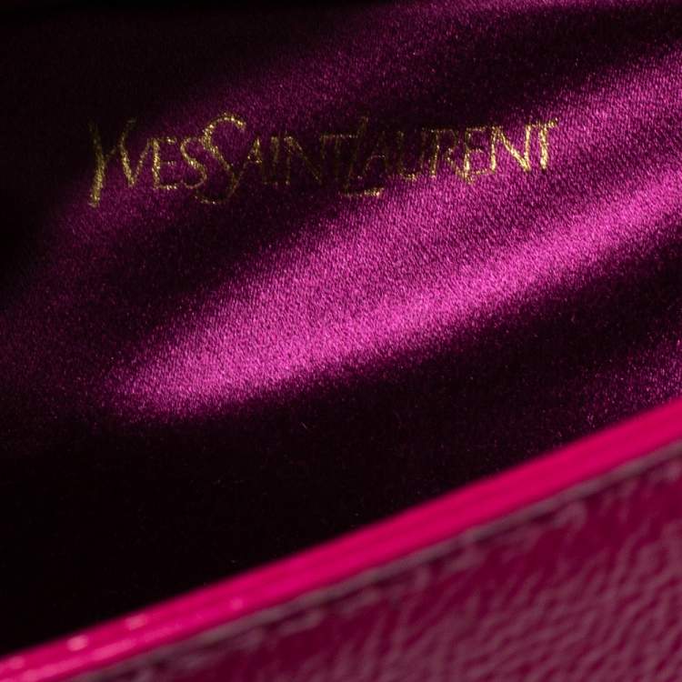 Pre Owned Saint Laurent Fuchsia Patent Leather Belle De Jour Flap Clutch