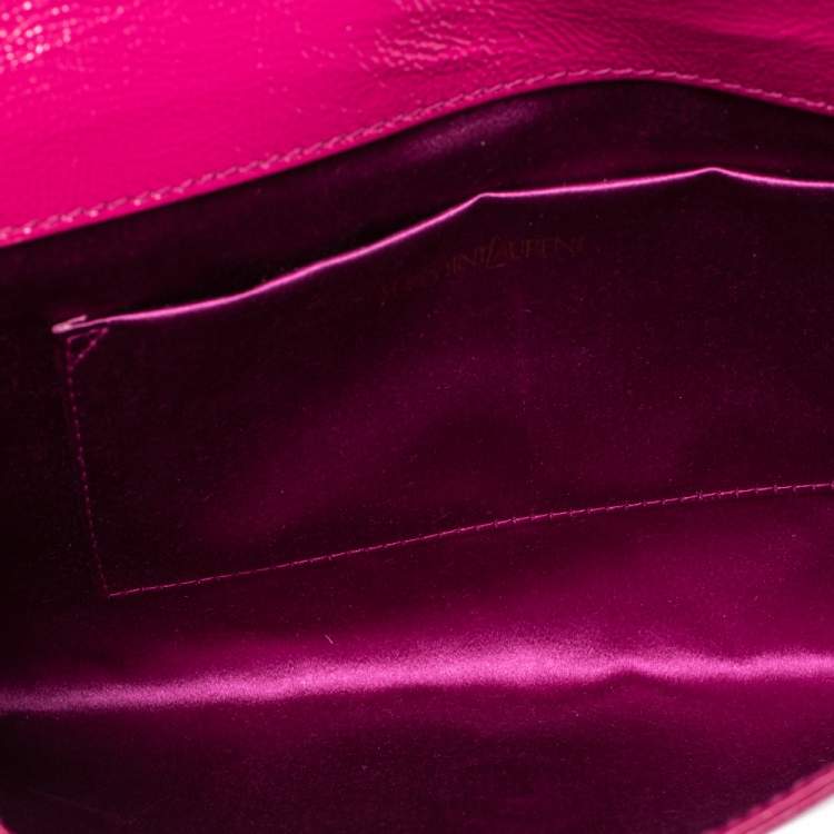Pre Owned Saint Laurent Fuchsia Patent Leather Belle De Jour Flap Clutch