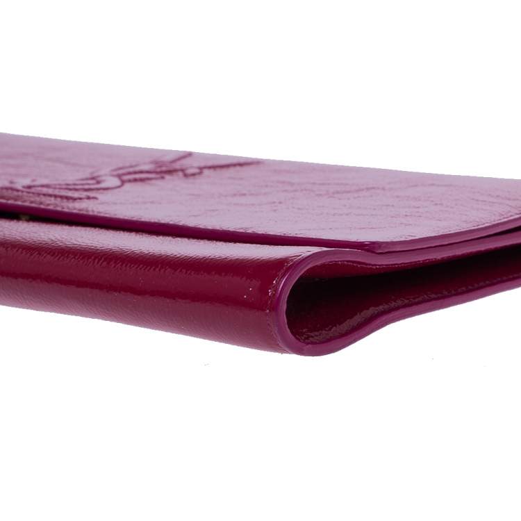 Pre Owned Saint Laurent Fuchsia Patent Leather Belle De Jour Flap Clutch