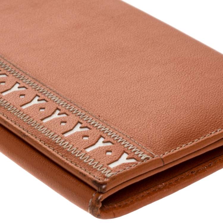 Pre Owned Saint Laurent Brown Stitched Leather Y Cut Out Flap Continental Wallet