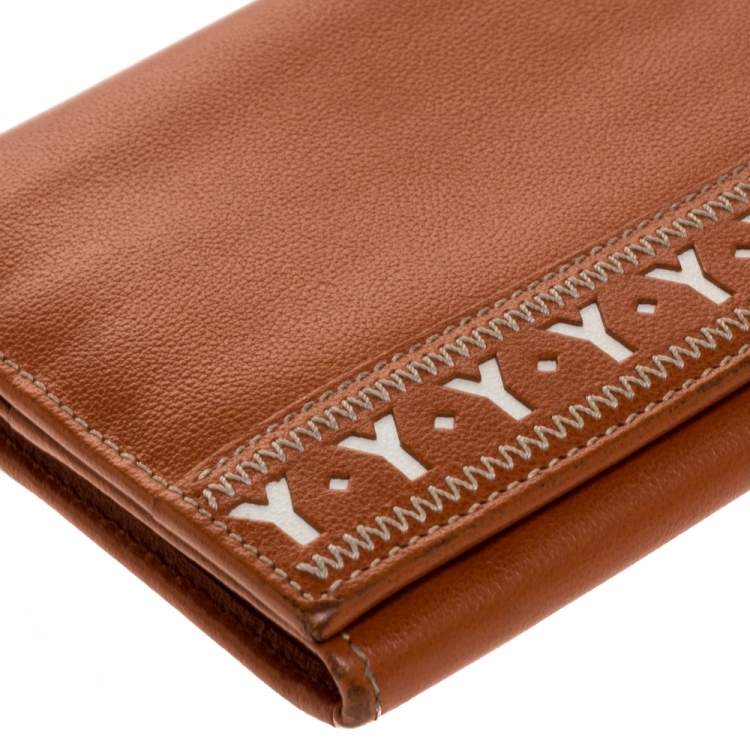 Pre Owned Saint Laurent Brown Stitched Leather Y Cut Out Flap Continental Wallet