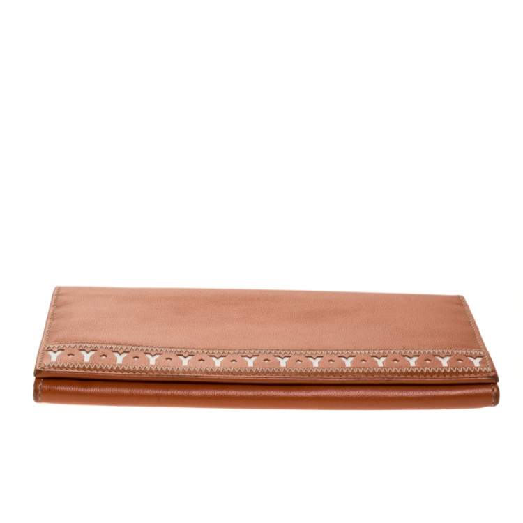 Pre Owned Saint Laurent Brown Stitched Leather Y Cut Out Flap Continental Wallet