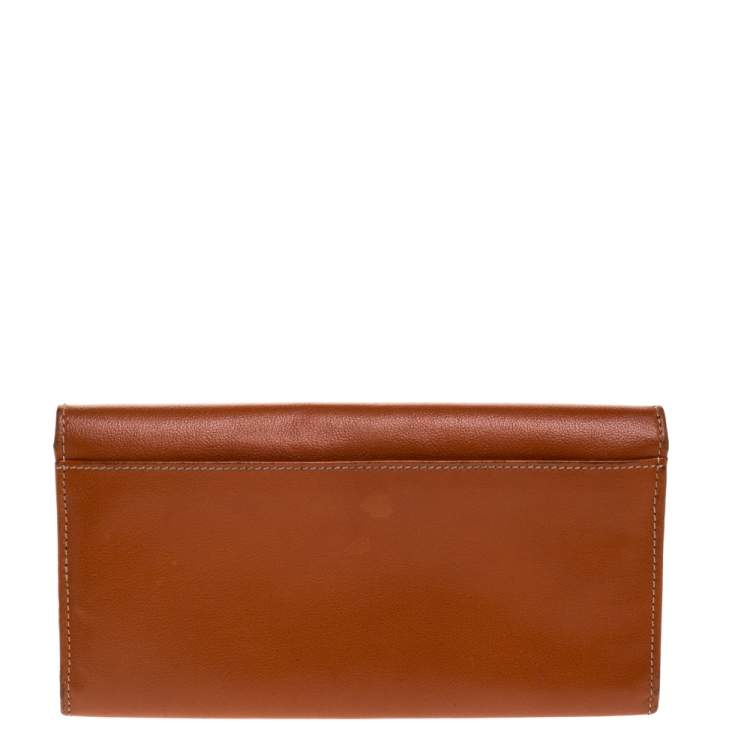 Pre Owned Saint Laurent Brown Stitched Leather Y Cut Out Flap Continental Wallet