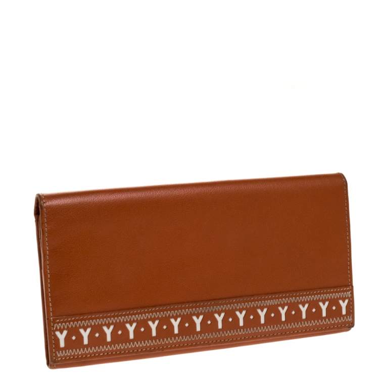 Pre Owned Saint Laurent Brown Stitched Leather Y Cut Out Flap Continental Wallet