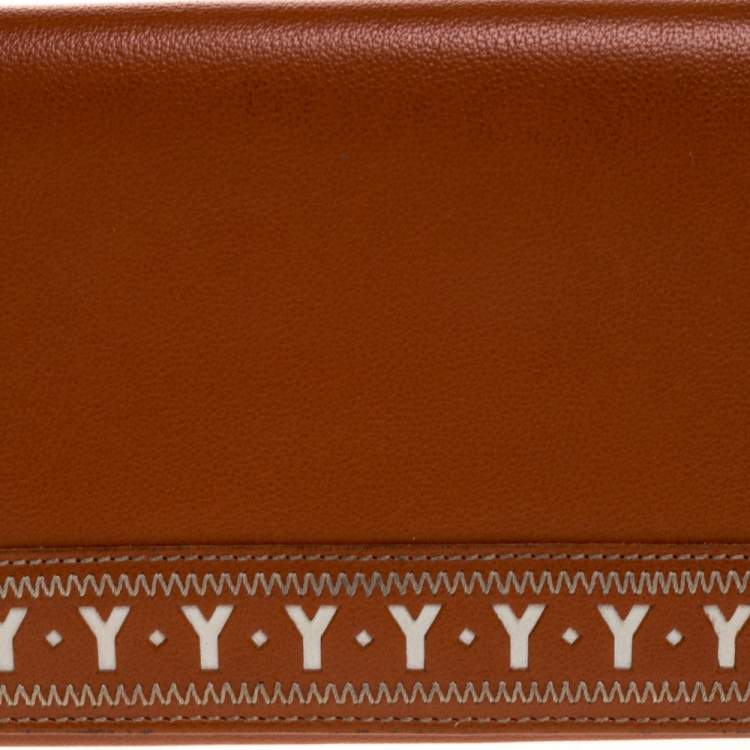 Pre Owned Saint Laurent Brown Stitched Leather Y Cut Out Flap Continental Wallet